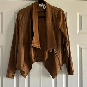 Rebecca Elliot Women’s Faux Suede Cognac Drape Jacket Asymmetrical Zip Size M